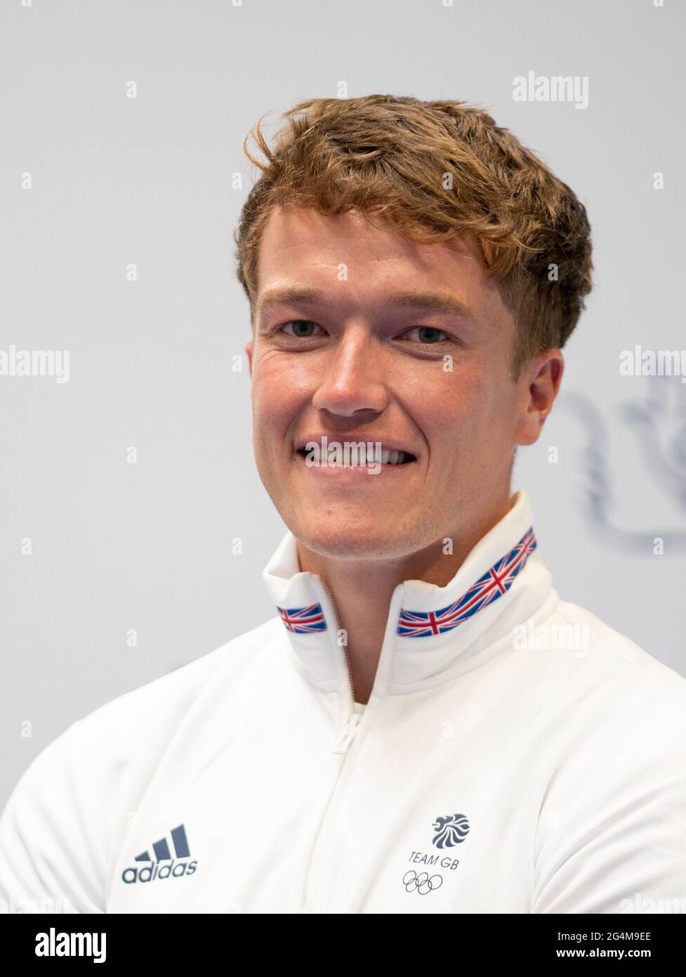 Elliot Hanson durante la sessione di kitting out per le Olimpiadi di Tokyo 2020 al Birmingham NEC, UK. Data immagine: Martedì 22 giugno 2021. Foto Stock