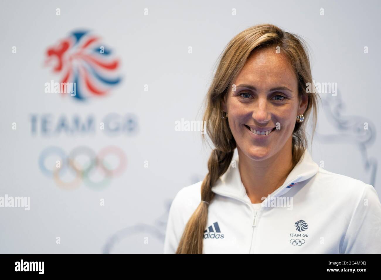 Charlotte Dobson durante la sessione di kitting out per le Olimpiadi di Tokyo 2020 al Birmingham NEC, Regno Unito. Data immagine: Martedì 22 giugno 2021. Foto Stock