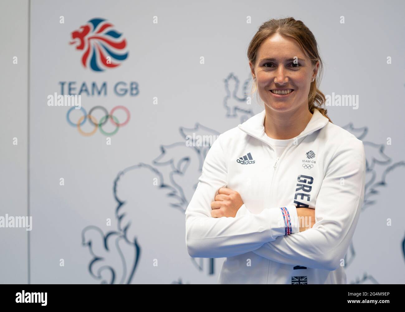 Anna Burnet durante la sessione di kitting out per le Olimpiadi di Tokyo 2020 al Birmingham NEC, Regno Unito. Data immagine: Martedì 22 giugno 2021. Foto Stock
