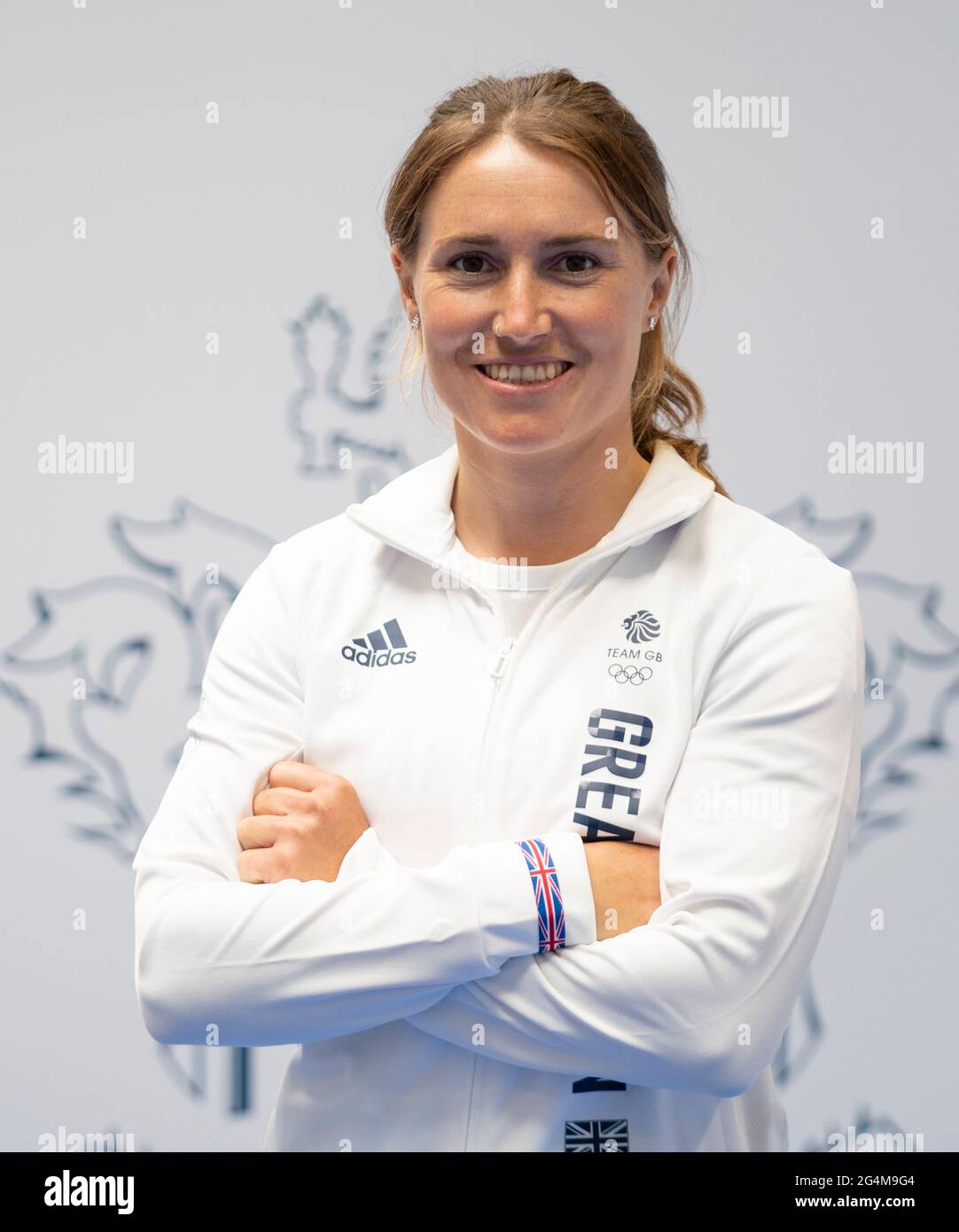 Anna Burnet durante la sessione di kitting out per le Olimpiadi di Tokyo 2020 al Birmingham NEC, Regno Unito. Data immagine: Martedì 22 giugno 2021. Foto Stock
