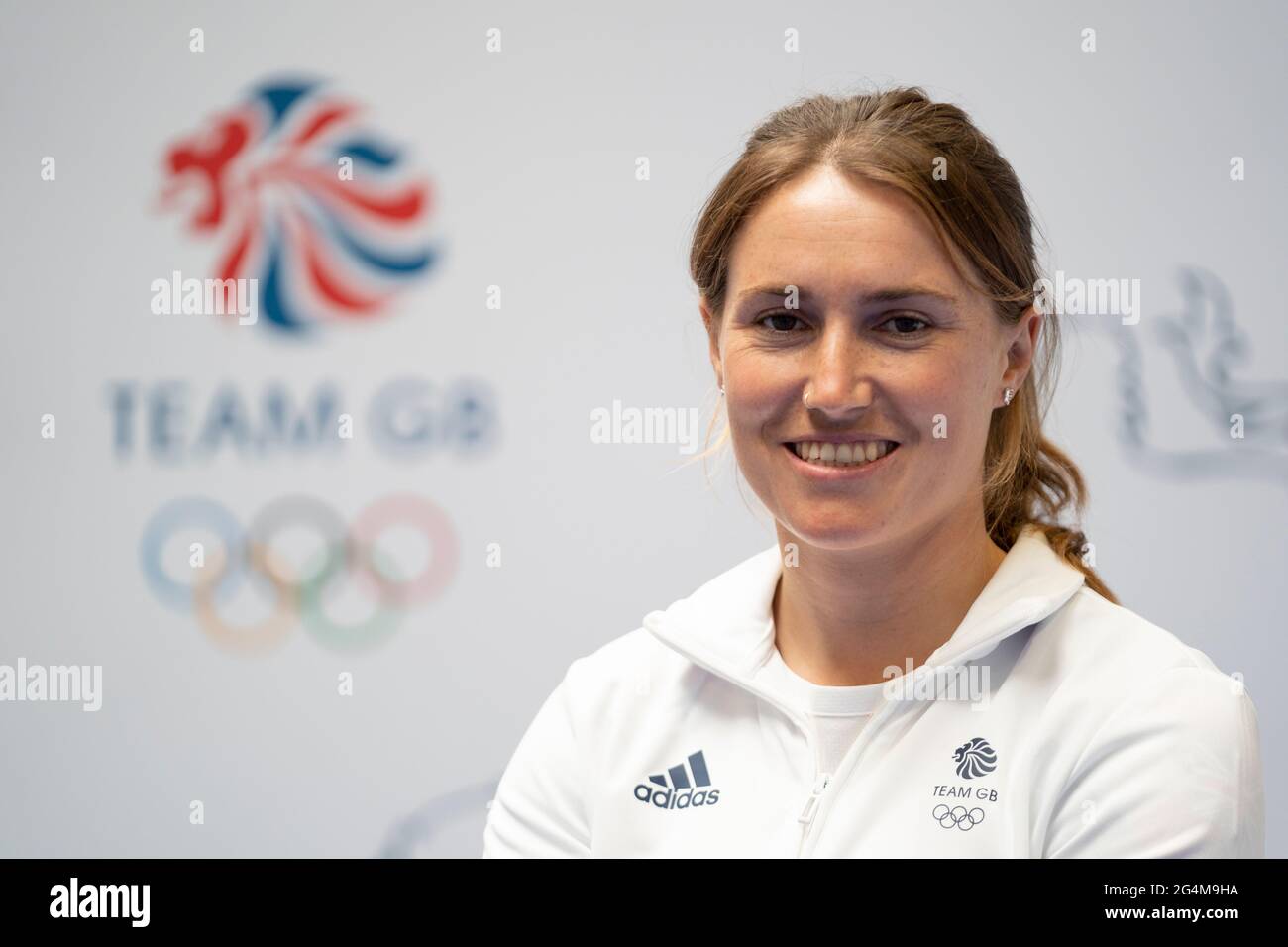 Anna Burnet durante la sessione di kitting out per le Olimpiadi di Tokyo 2020 al Birmingham NEC, Regno Unito. Data immagine: Martedì 22 giugno 2021. Foto Stock
