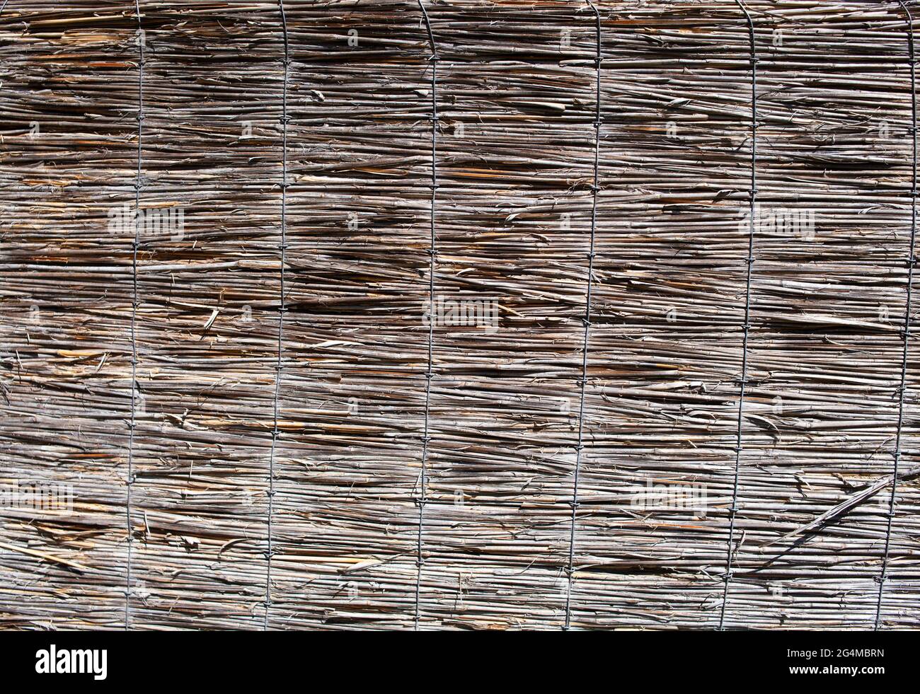 Sfondo fence vimini. Tessuto vimini. Recinzione di legno. Vecchia superficie decorativa. Foto Stock