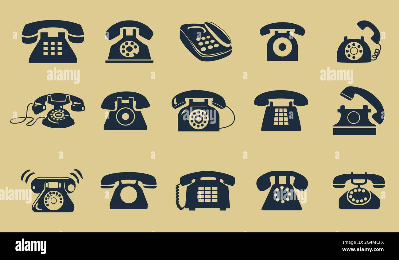 Set di vari telefoni classici in stile retrò vintage elementi grafici Illustrazione Vettoriale