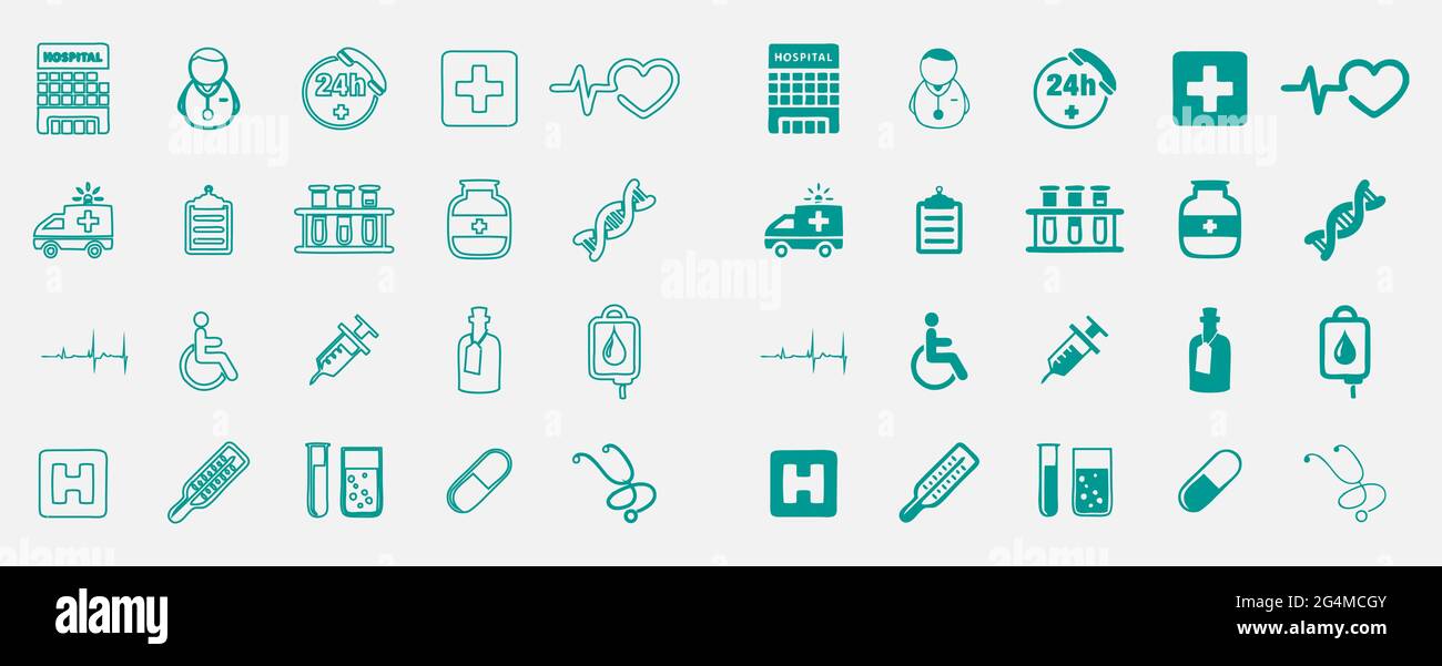 Uso del set di icone dell'ospedale medico nell'illustrazione grafica medica Illustrazione Vettoriale