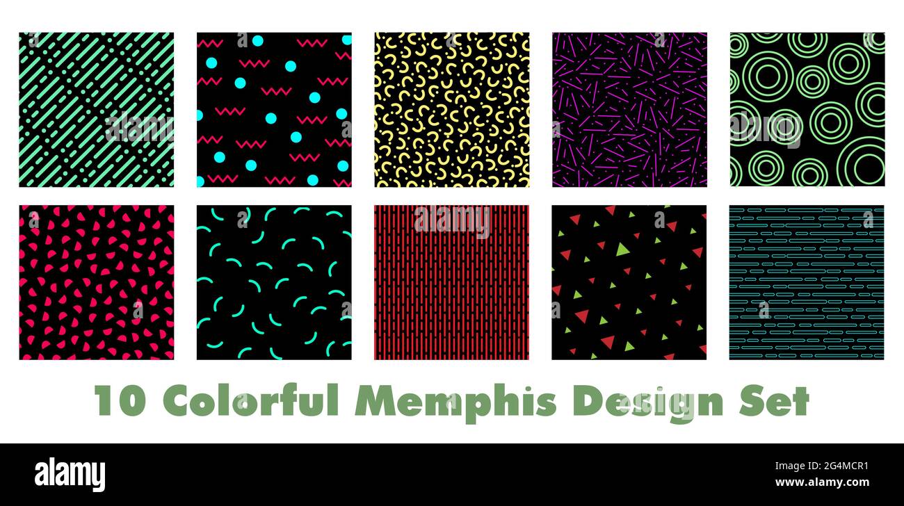 Set di design geometrico retrò colorato memphis per moda e carta da parati Illustrazione Vettoriale Set di design geometrico retrò colorato memphis per moda e carta da parati Illustrazione Vettoriale