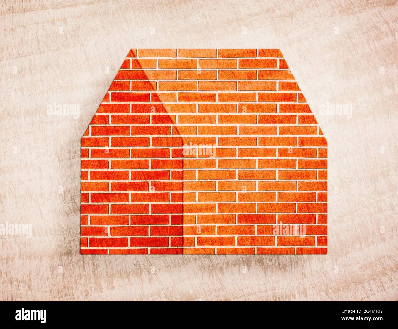 Casa con mattoni rossi su uno sfondo diffuso Foto Stock