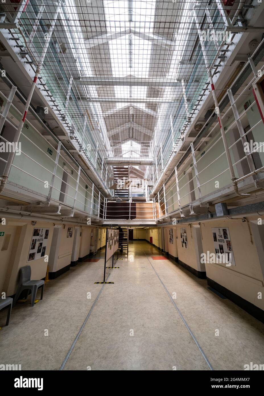 Vista interna dell'ex sala dei prigionieri al Peterhead Prison Museum di Peterhead, Aberdeenshire, Scozia, Regno Unito Foto Stock