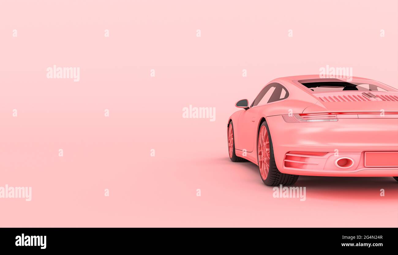 supercar rosa su sfondo rosa. vista posteriore. rendering 3d Foto Stock
