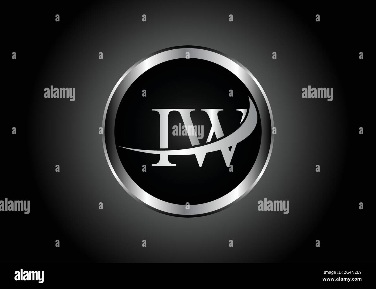 Logo IW in metallo con combinazione di lettere d'argento e logo a forma di alfabeto con un colore grigio su un design a gradiente in bianco e nero per un'azienda o un'azienda Illustrazione Vettoriale