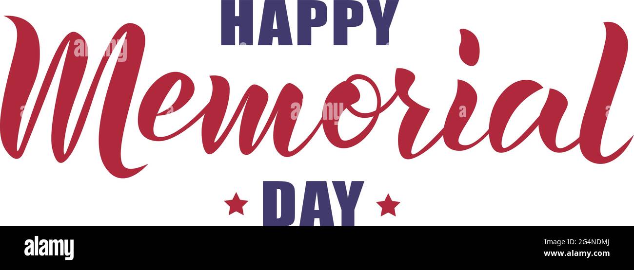 Testo abbozzato a mano del giorno felice del memoriale. Banner, carta, invito, modello di cartolina festa nazionale americana. Illustrazione Vettoriale