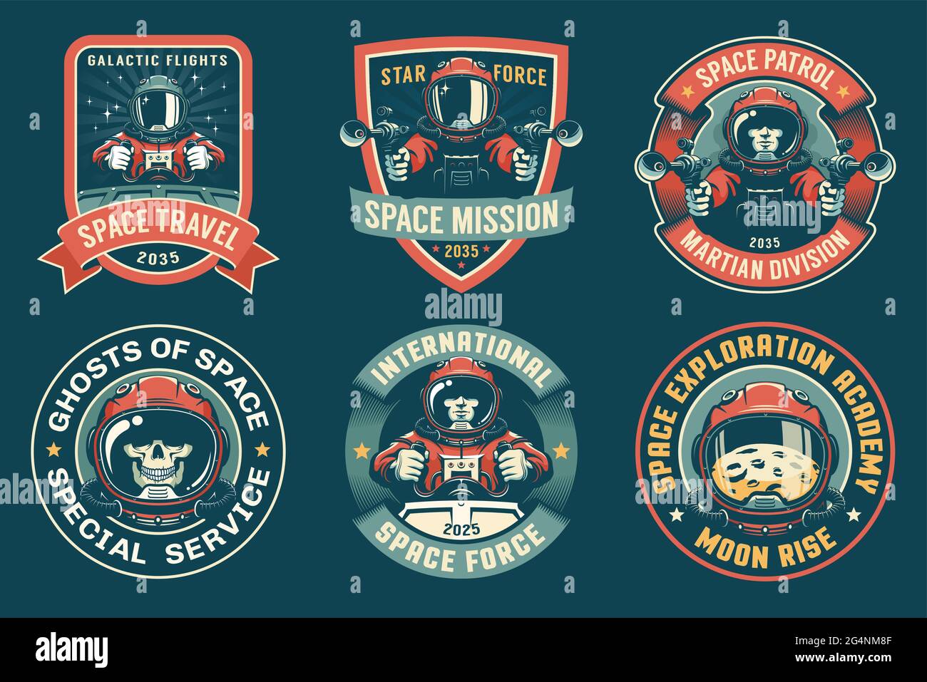 Set vintage badge Spaceman Illustrazione Vettoriale
