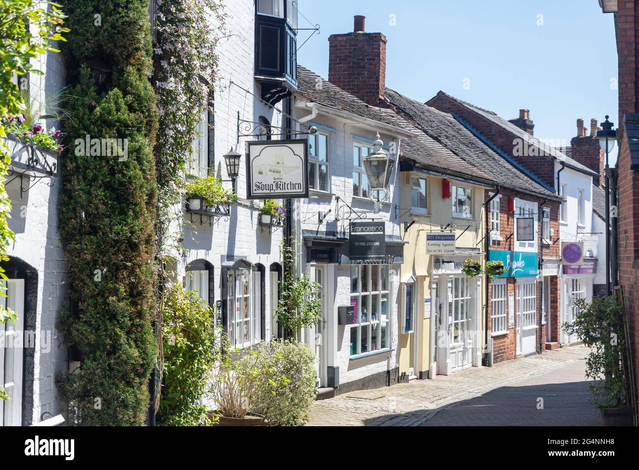 Edifici di periodo, Church Lane, Stafford, Staffordshire, Inghilterra, Regno Unito Foto Stock