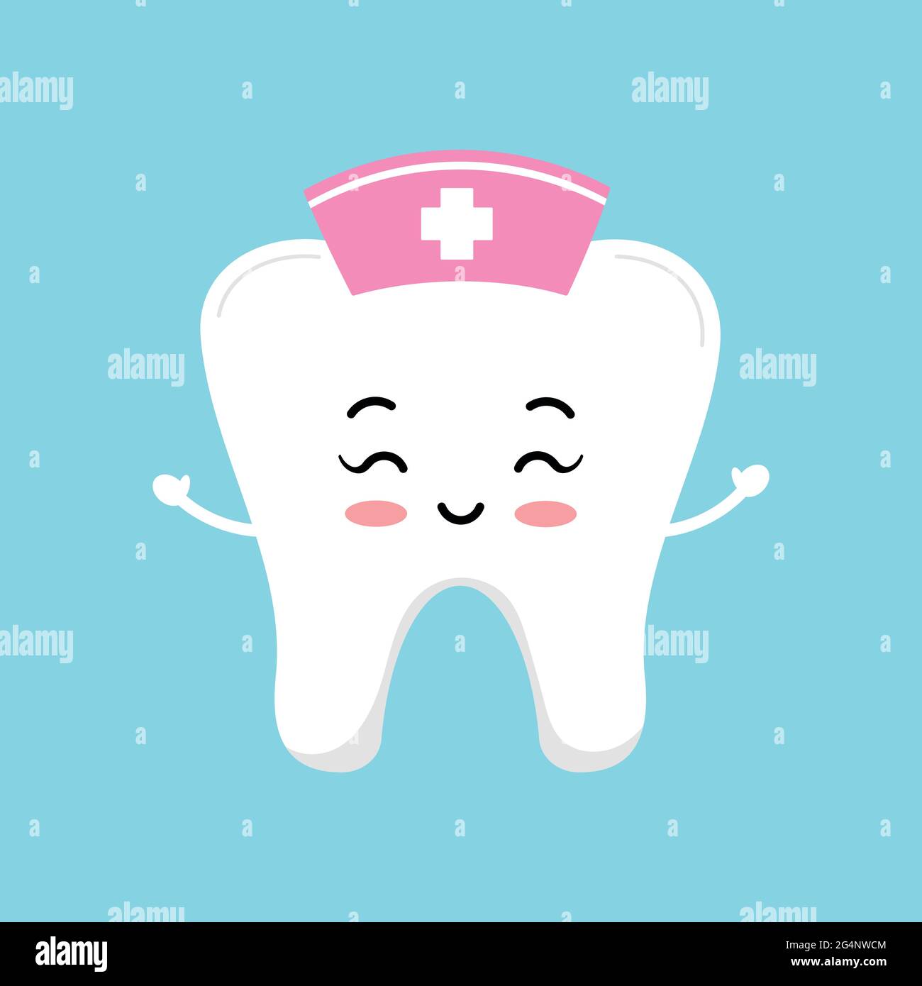 Carino infermiere dente con cappuccio medico rosa e croce. Illustrazione Vettoriale