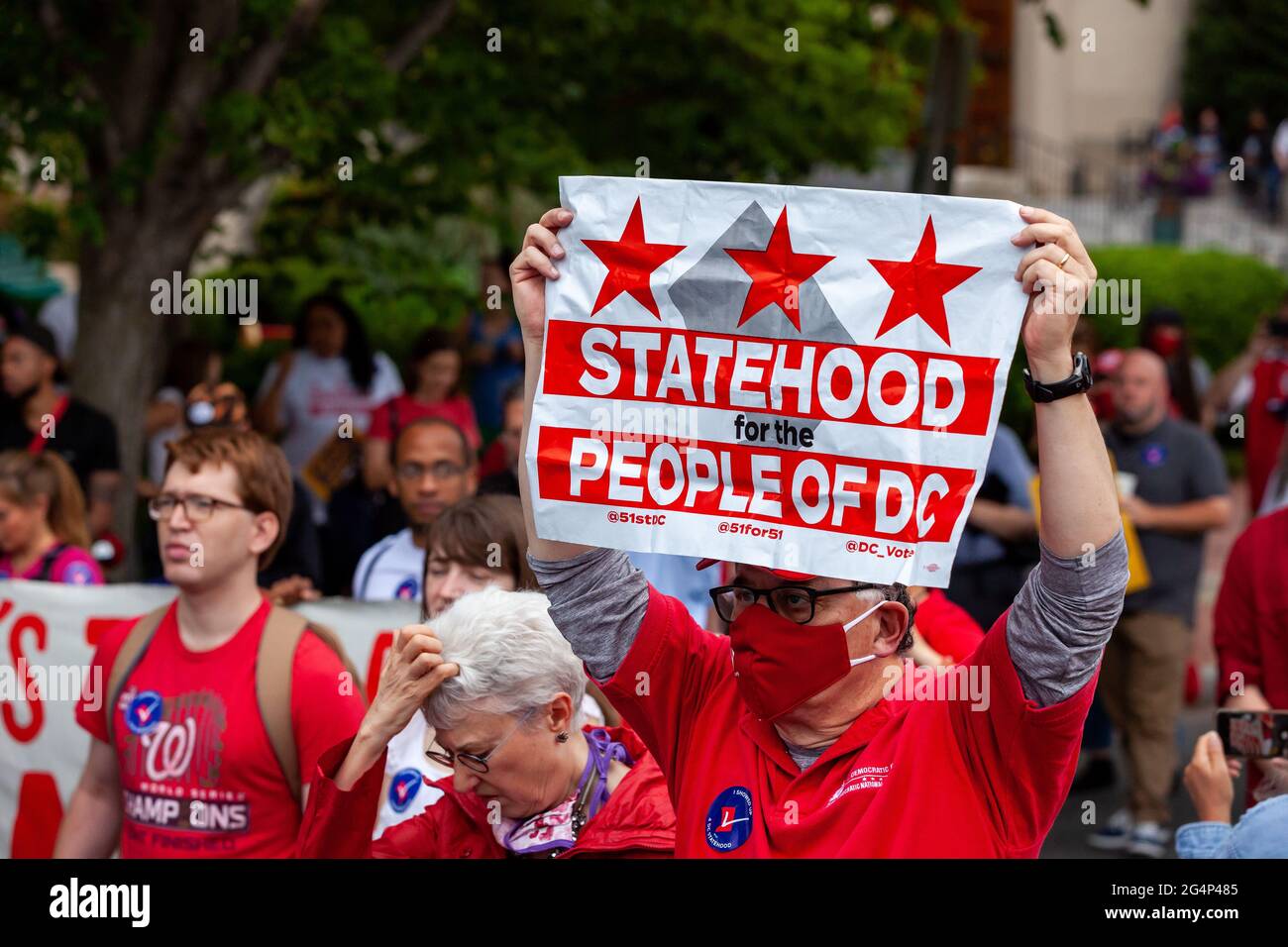 Washington, DC, USA, 22 giugno 2021. Nella foto: Segno che sostiene la condizione di Stato per la popolazione di Washington, DC, nel rally che chiede che sia una questione di giustizia razziale a causa dell’ampia percentuale di residenti neri della città (47%). Credit: Alison Bailey / Alamy Live News Foto Stock