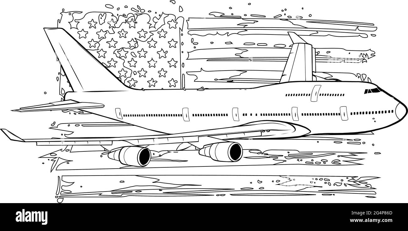 illustrazione vettoriale di un aereo con bandiera americana Illustrazione Vettoriale