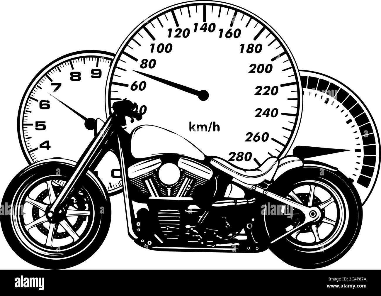 Motocicletta personalizzata con disegno vettoriale del tachimetro Illustrazione Vettoriale