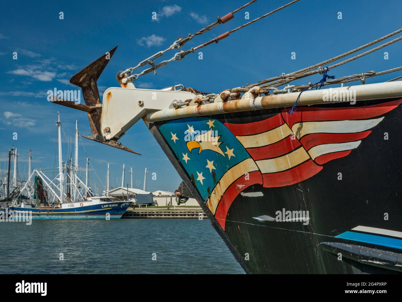 Barche di gamberi al porto di Palacios, Texas, Stati Uniti Foto Stock