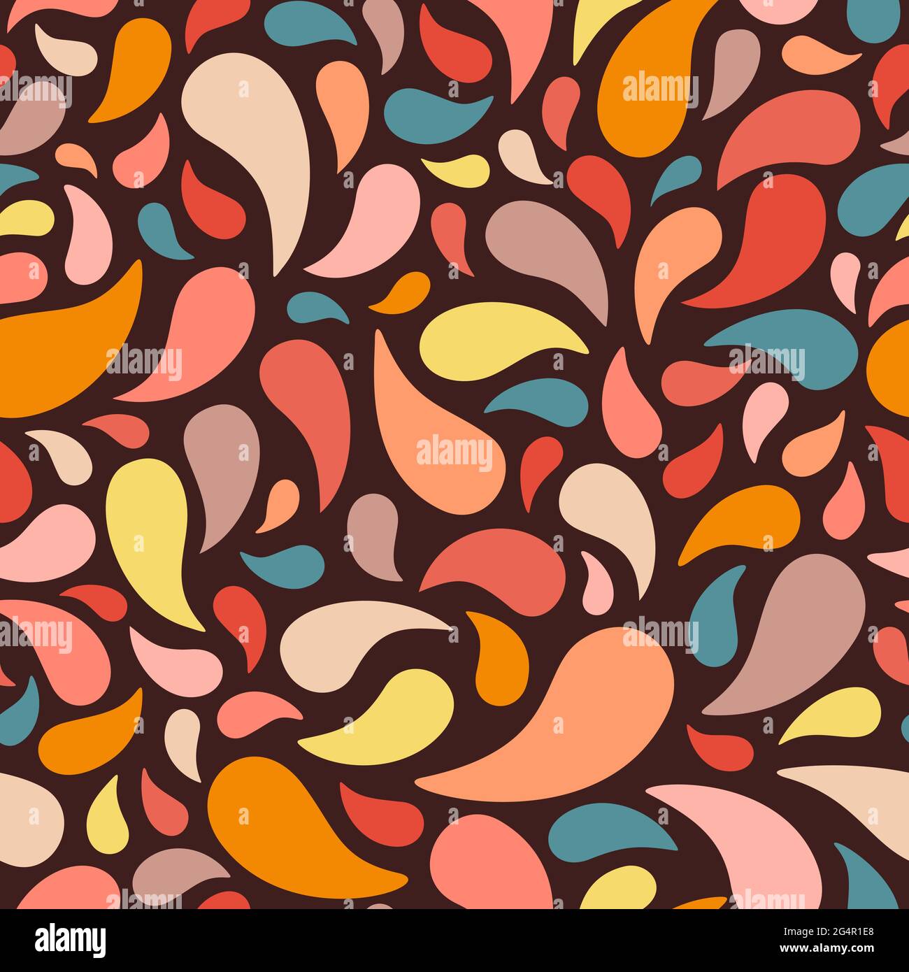 Le forme silenziose e multicolore dei paisleys sparsi di varie dimensioni per un classico look retrò introducono sottili accenni al passato. Per le superfici del nastro o della carta. Illustrazione Vettoriale