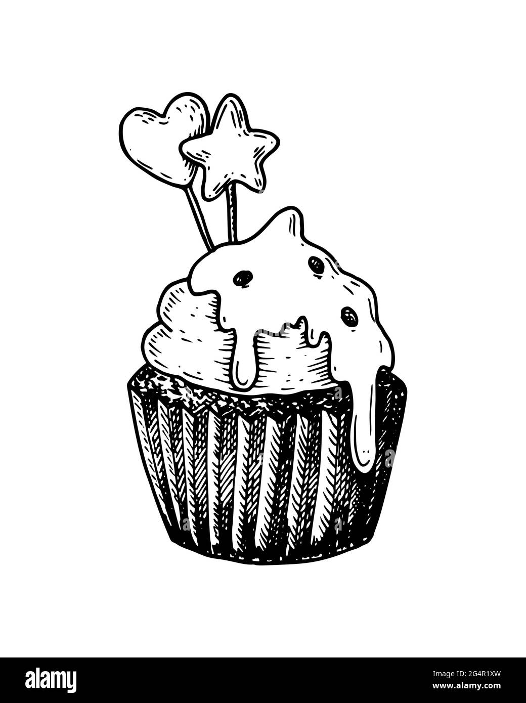 Cupcake disegnato a mano isolato su bianco. Illustrazione vettoriale nello stile di schizzo Illustrazione Vettoriale