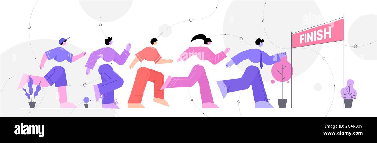 uomini d'affari sicuri che corrono per completare il concetto orizzontale di leadership della concorrenza aziendale Illustrazione Vettoriale