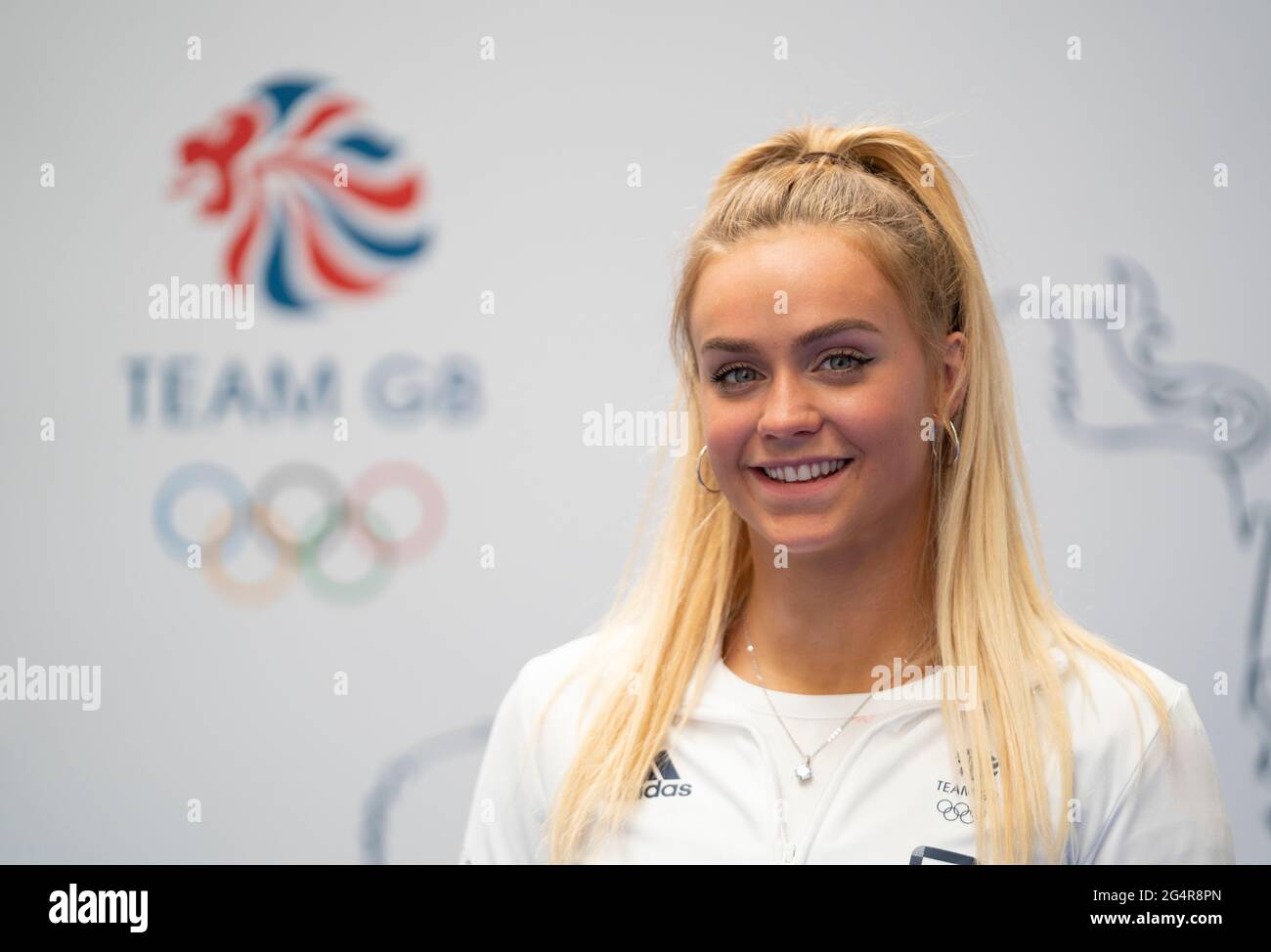 Kate Shortman durante la sessione di kitting out per le Olimpiadi di Tokyo 2020 al Birmingham NEC, UK. Data immagine: Martedì 22 giugno 2021. Foto Stock