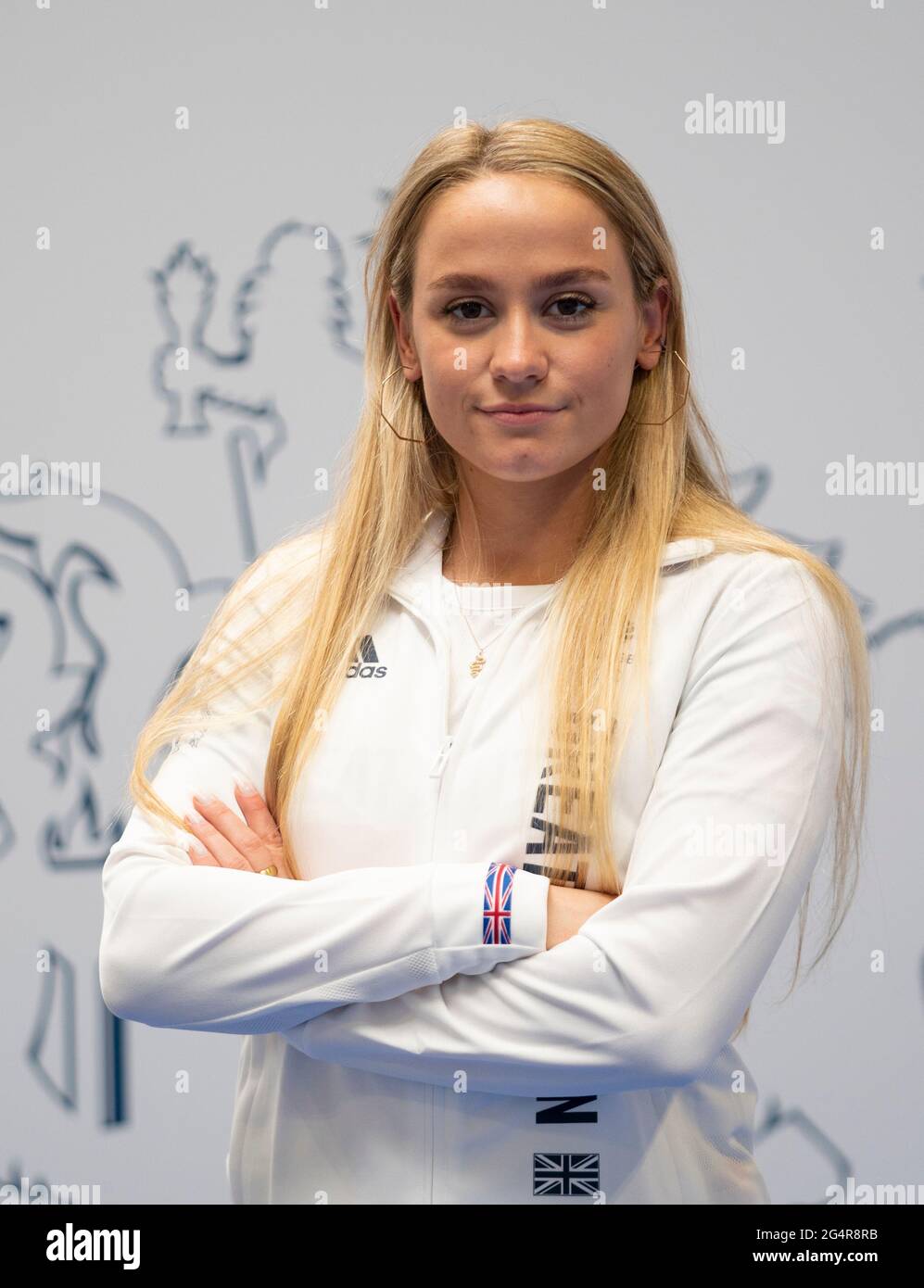 Isabelle Thorpe durante la sessione di kitting out per le Olimpiadi di Tokyo 2020 al Birmingham NEC, UK. Data immagine: Martedì 22 giugno 2021. Foto Stock