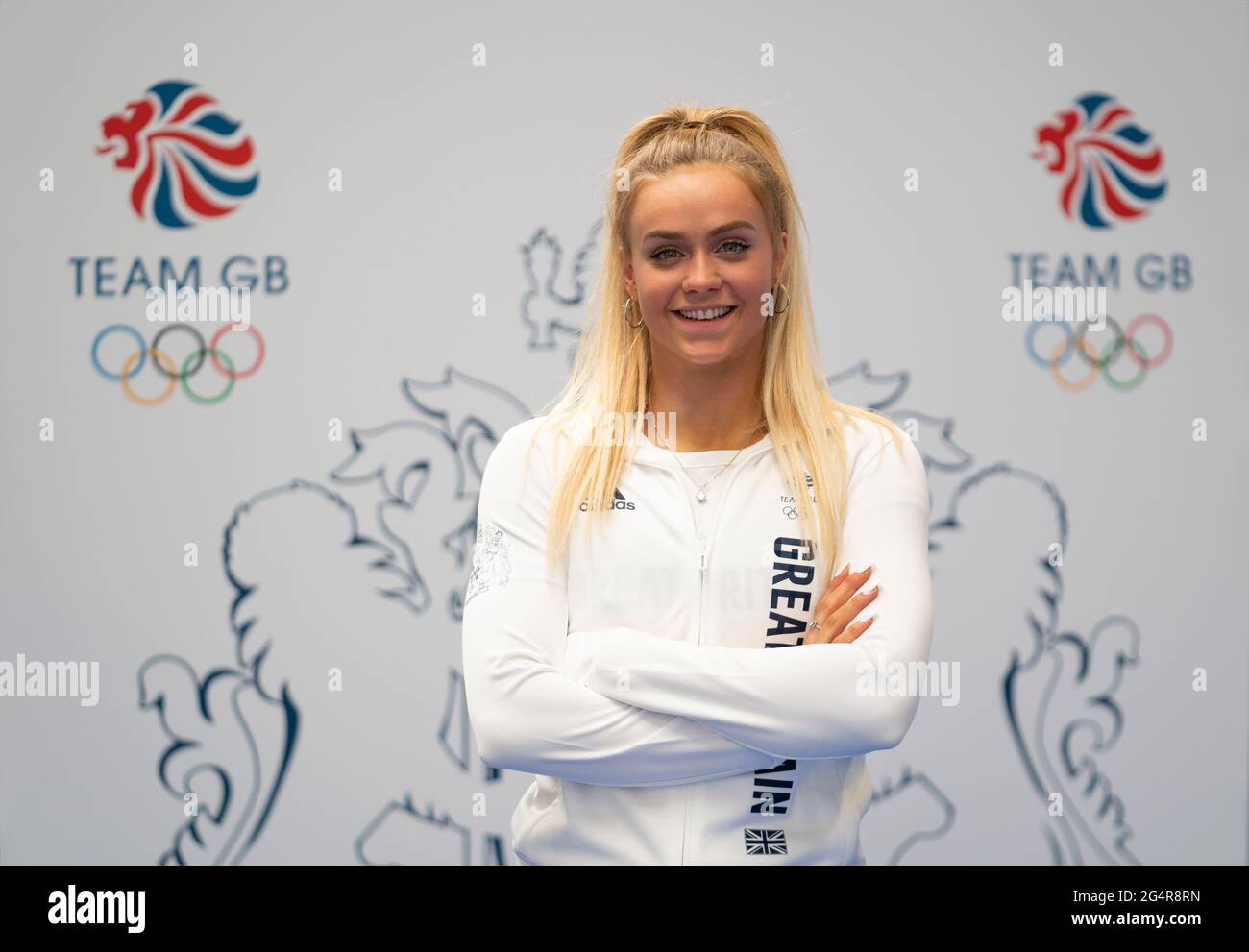 Kate Shortman durante la sessione di kitting out per le Olimpiadi di Tokyo 2020 al Birmingham NEC, UK. Data immagine: Martedì 22 giugno 2021. Foto Stock