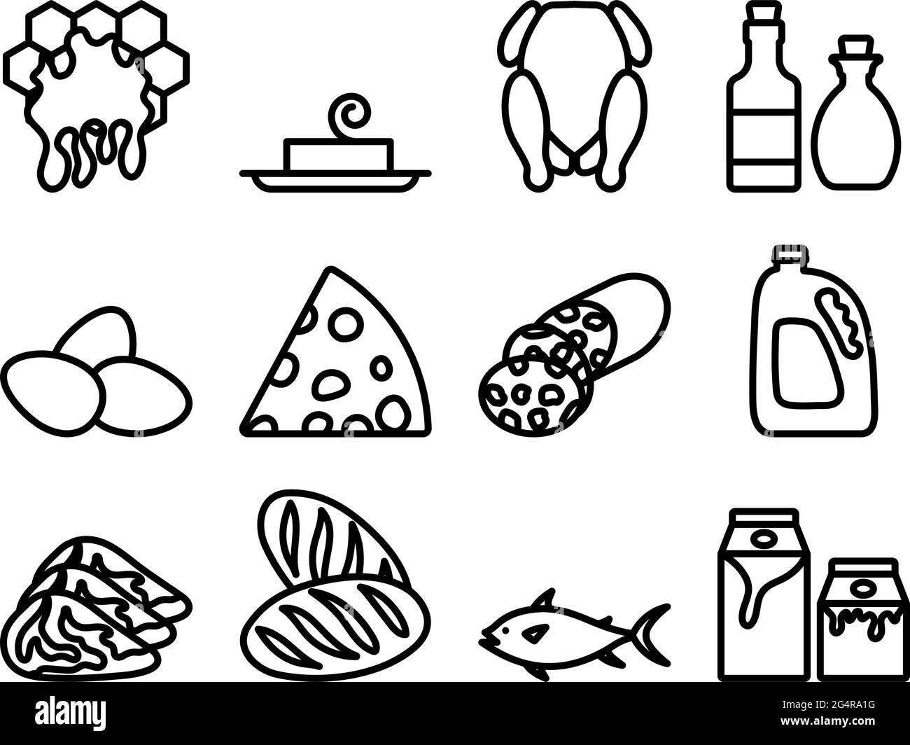 Set di icone del cibo. Design audace con larghezza della traccia modificabile. Illustrazione vettoriale. Illustrazione Vettoriale