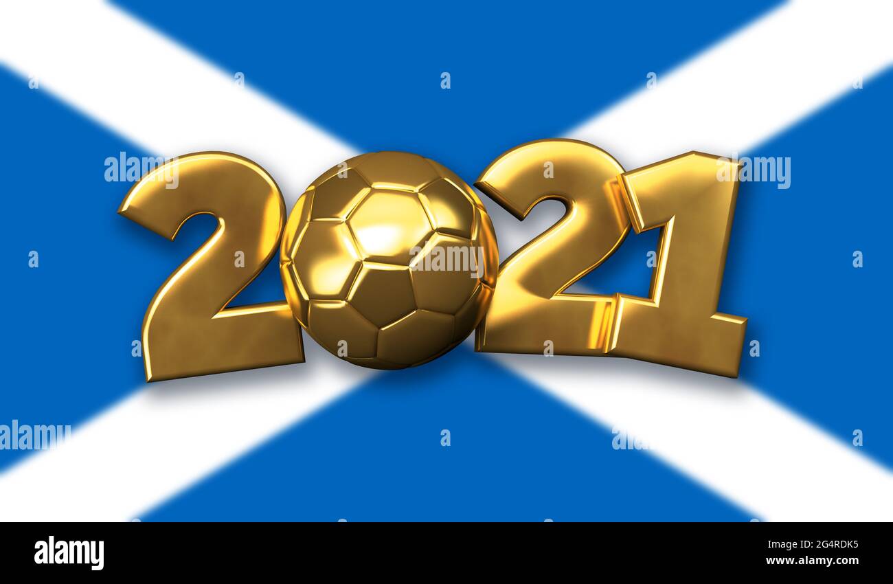 2021 Scotland gold football text background. Rendering 3D Foto Stock