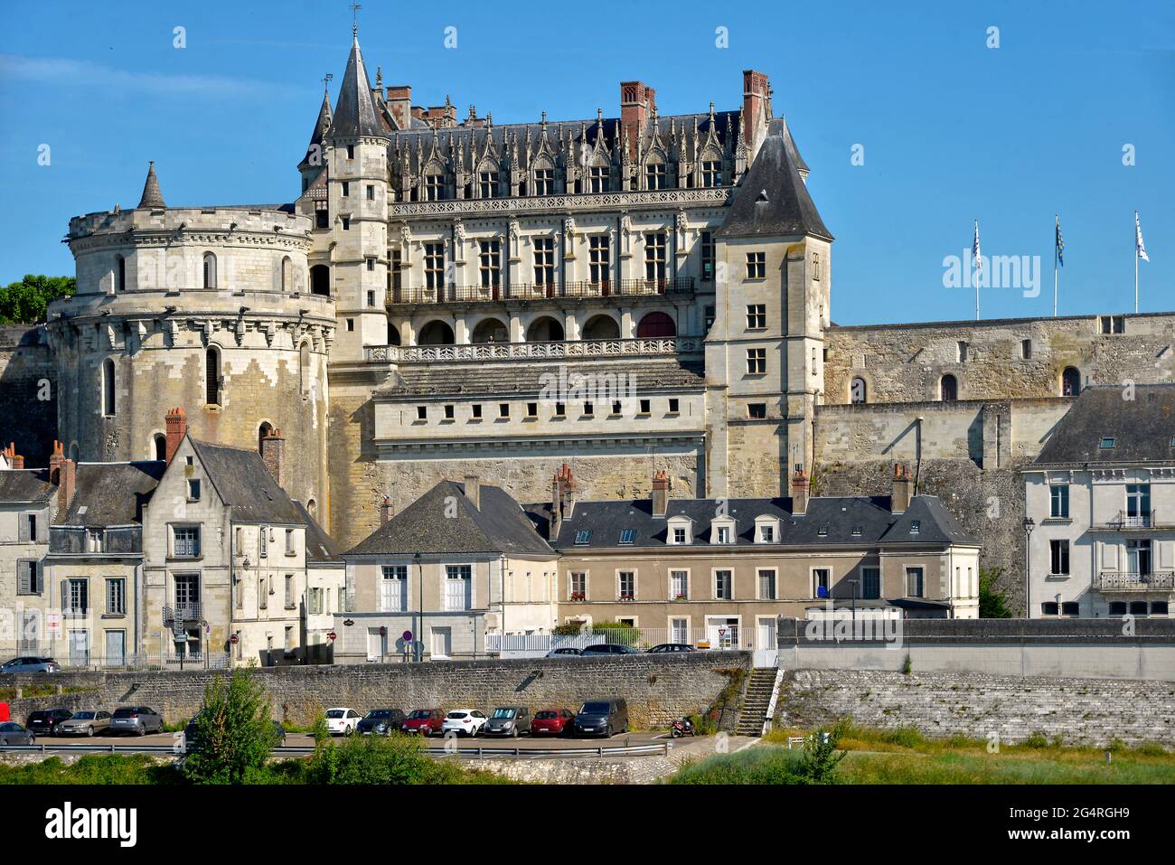 Magnifico castello di Amboise, un comune nel dipartimento Indre-et-Loire nella Francia centrale. Foto Stock