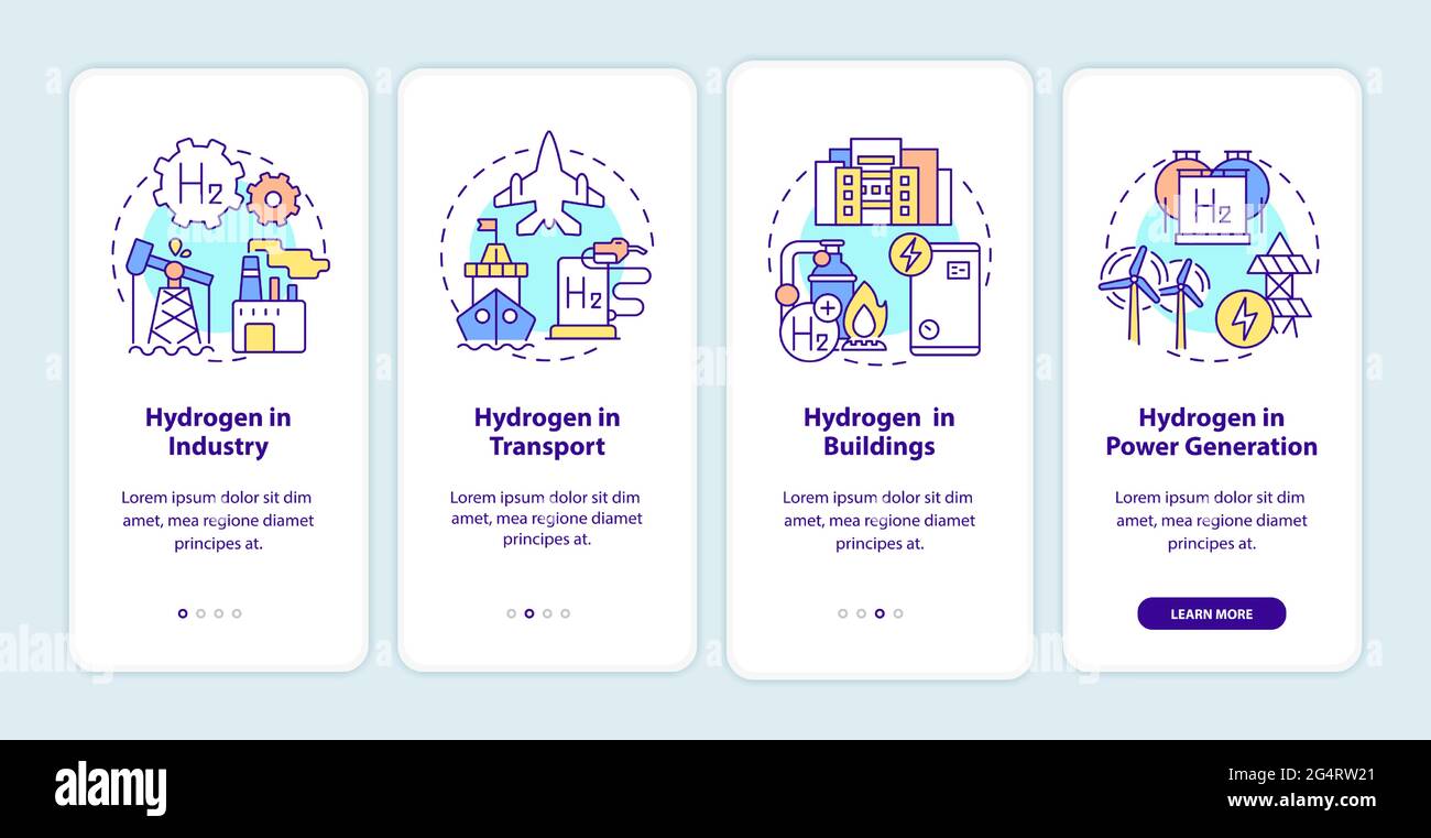 Schermata della pagina dell'app mobile di onboarding per l'uso dell'idrogeno Illustrazione Vettoriale