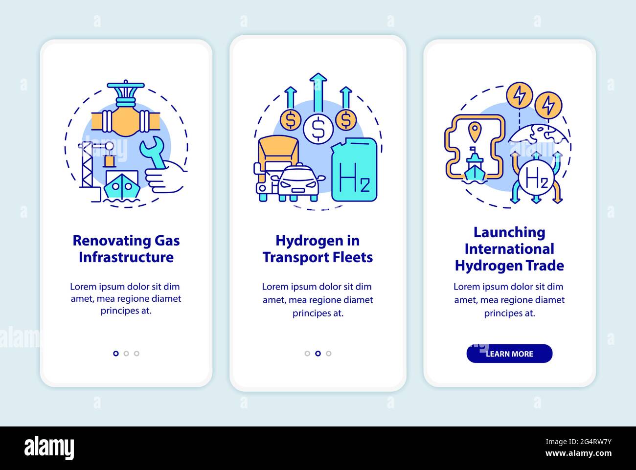 Schermata della pagina dell'app mobile di onboarding della promozione sull'idrogeno Illustrazione Vettoriale