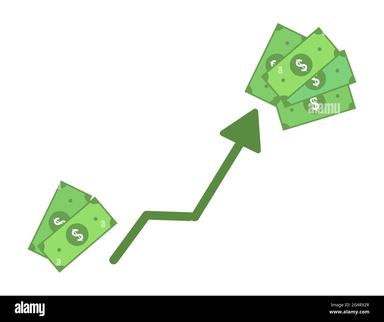 Grafico di aumento degli investimenti. Icona di crescita del reddito. Strategia di profitto degli investitori. Illustrazione vettoriale su sfondo bianco. Illustrazione Vettoriale