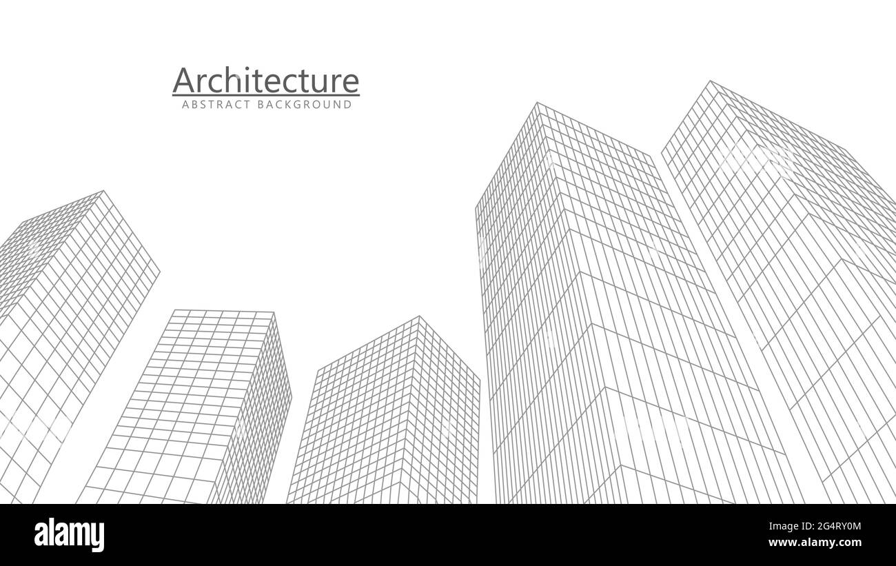 Architettura moderna griglia di sfondo. Edifici in prospettiva a reticolo su sfondo bianco. Illustrazione vettoriale. Illustrazione Vettoriale