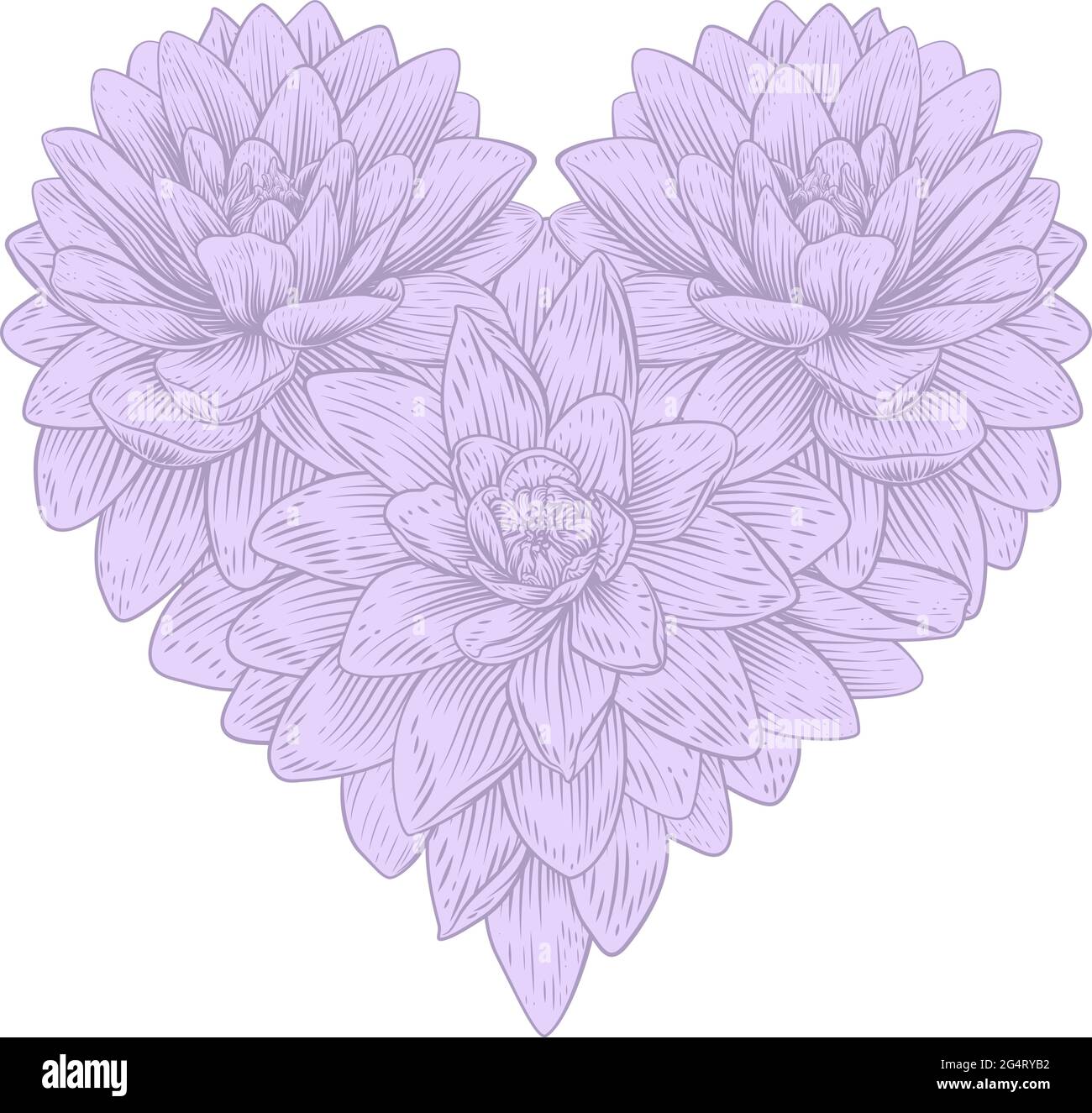 Cuore fiore di loto amore floreale Lilly incisione Illustrazione Vettoriale