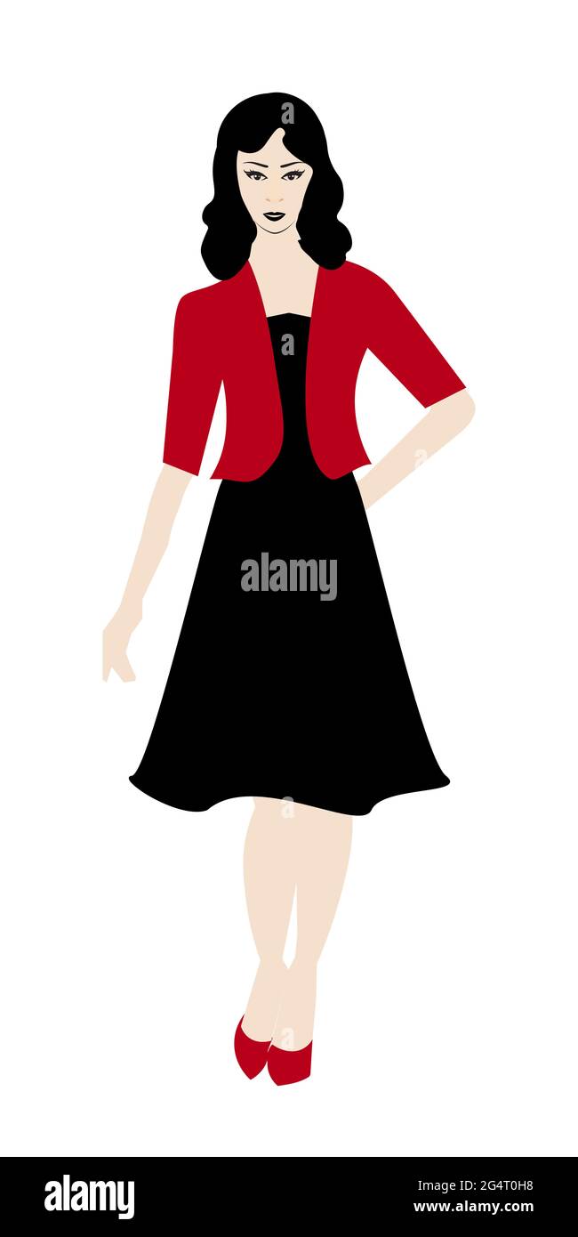 Donna con abito corto, fiducioso lady in tuta rossa Foto Stock