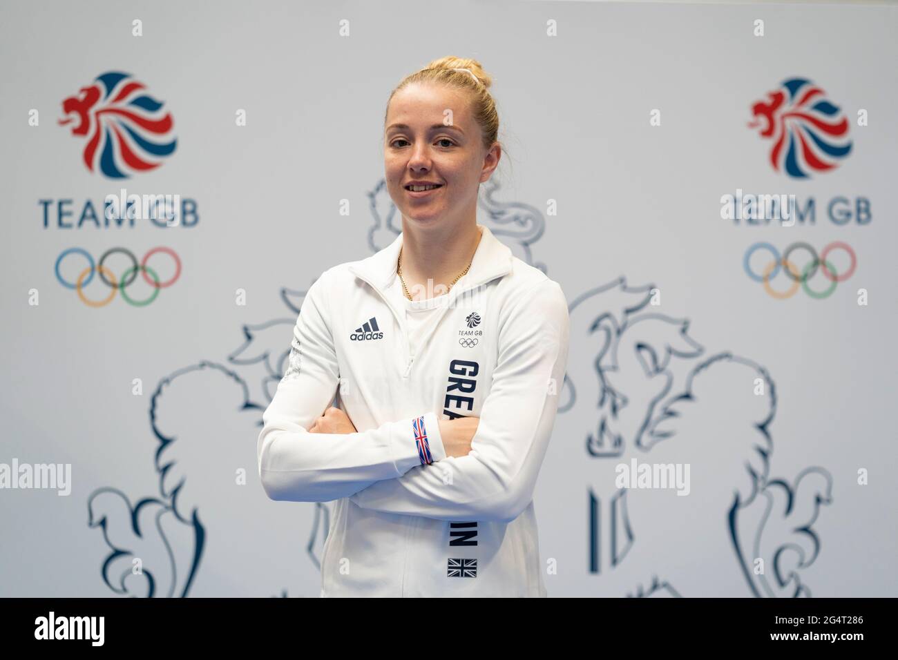 Charley Davison durante la sessione di kitting out per le Olimpiadi di Tokyo 2020 al Birmingham NEC, Regno Unito. Data di emissione: Mercoledì 23 giugno 2021. Foto Stock