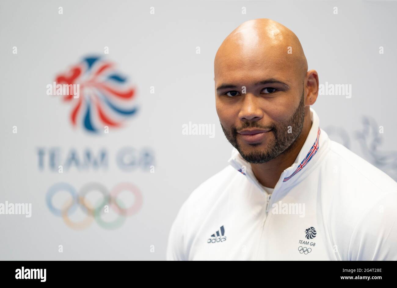 Frazer Clarke durante la sessione di kitting out per le Olimpiadi di Tokyo 2020 al Birmingham NEC, Regno Unito. Data di emissione: Mercoledì 23 giugno 2021. Foto Stock