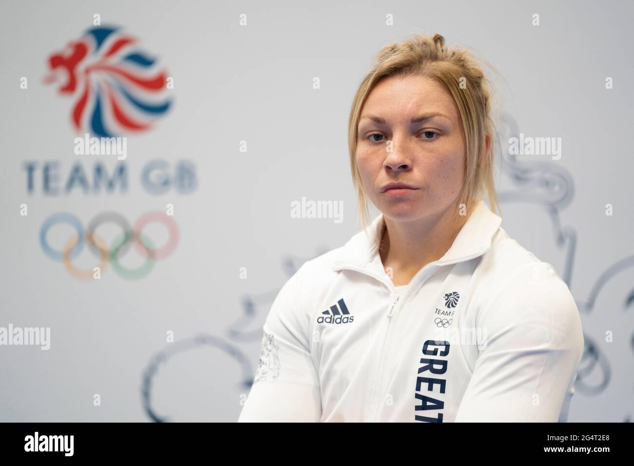 Lauren Price durante la sessione di kitting out per le Olimpiadi di Tokyo 2020 al Birmingham NEC, UK. Data di emissione: Mercoledì 23 giugno 2021. Foto Stock