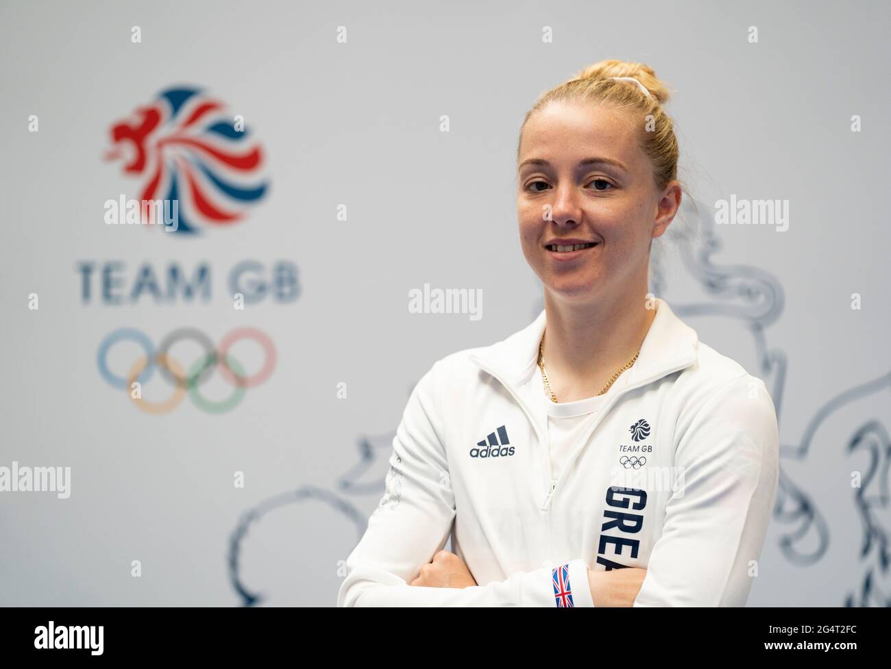 Charley Davison durante la sessione di kitting out per le Olimpiadi di Tokyo 2020 al Birmingham NEC, Regno Unito. Data immagine: Lunedì 21 giugno 2021. Foto Stock
