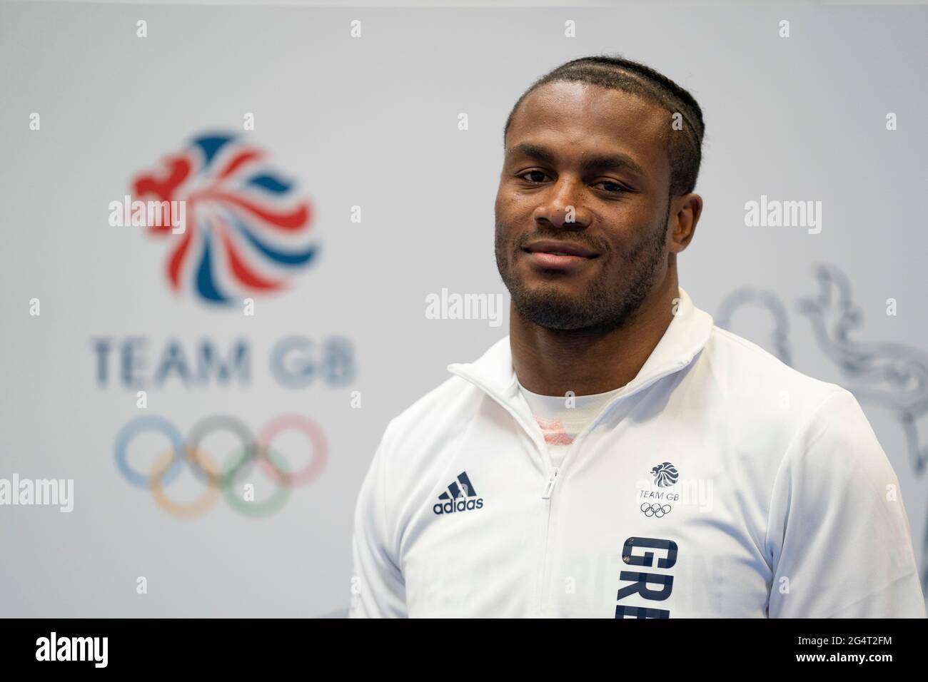 Cheavon Clarke durante la sessione di kitting out per le Olimpiadi di Tokyo 2020 al Birmingham NEC, Regno Unito. Data di emissione: Mercoledì 23 giugno 2021. Foto Stock