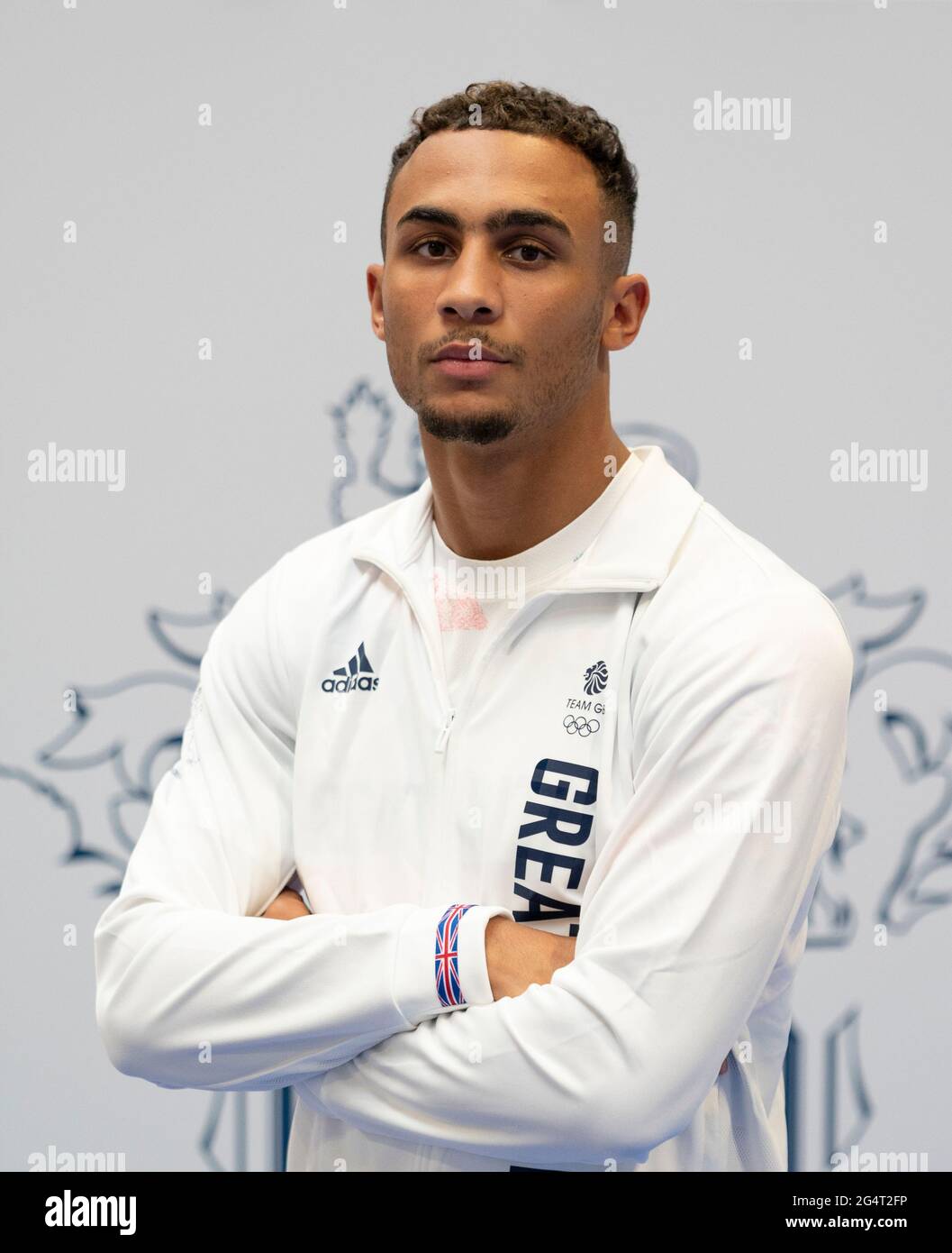 Benjamin Whittaker durante la sessione di kitting out per le Olimpiadi di Tokyo 2020 al Birmingham NEC, Regno Unito. Data immagine: Lunedì 21 giugno 2021. Foto Stock