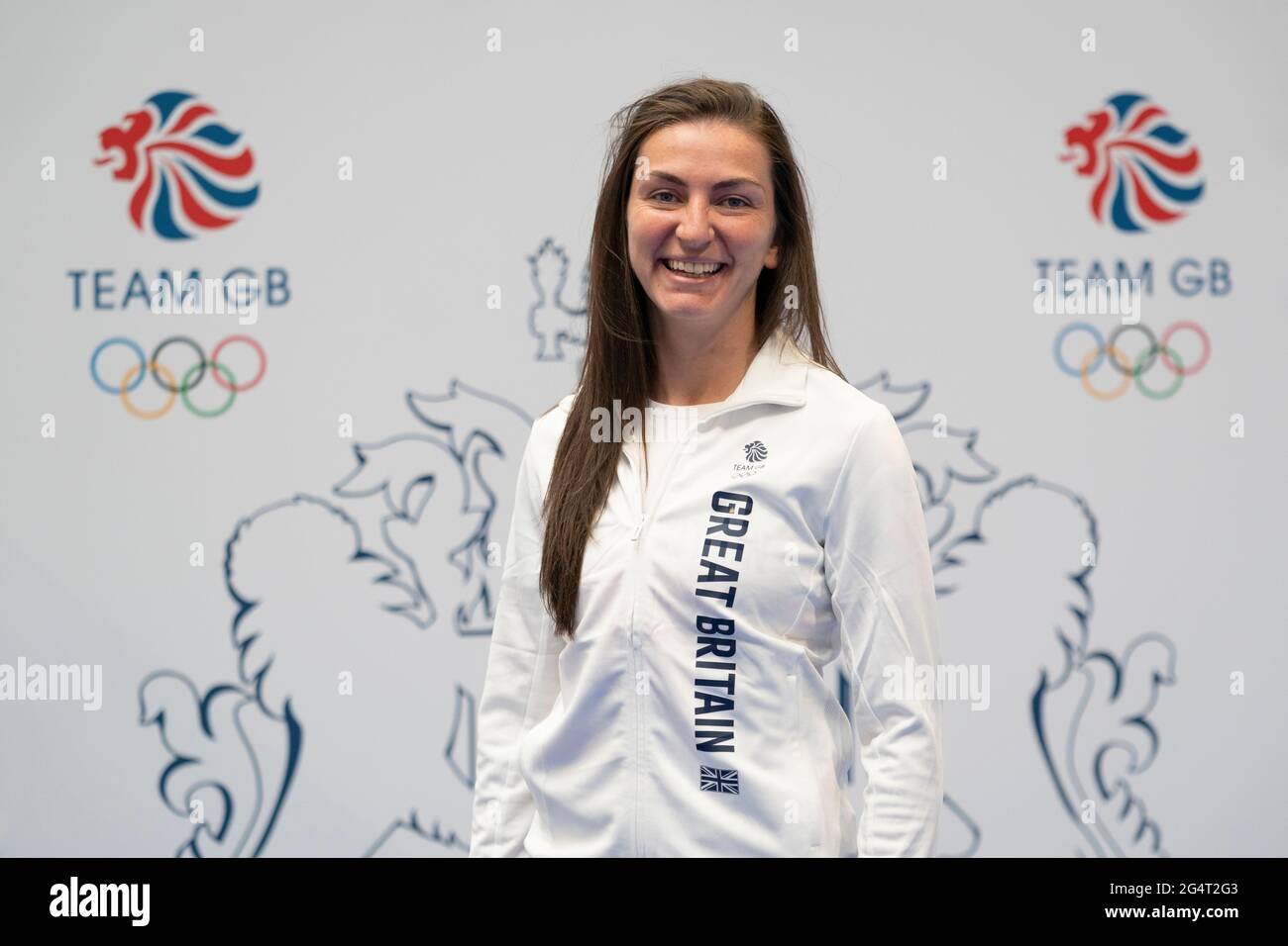 Karriss Artingstall durante la sessione di kitting out per le Olimpiadi di Tokyo 2020 al Birmingham NEC, Regno Unito. Data immagine: Lunedì 21 giugno 2021. Foto Stock