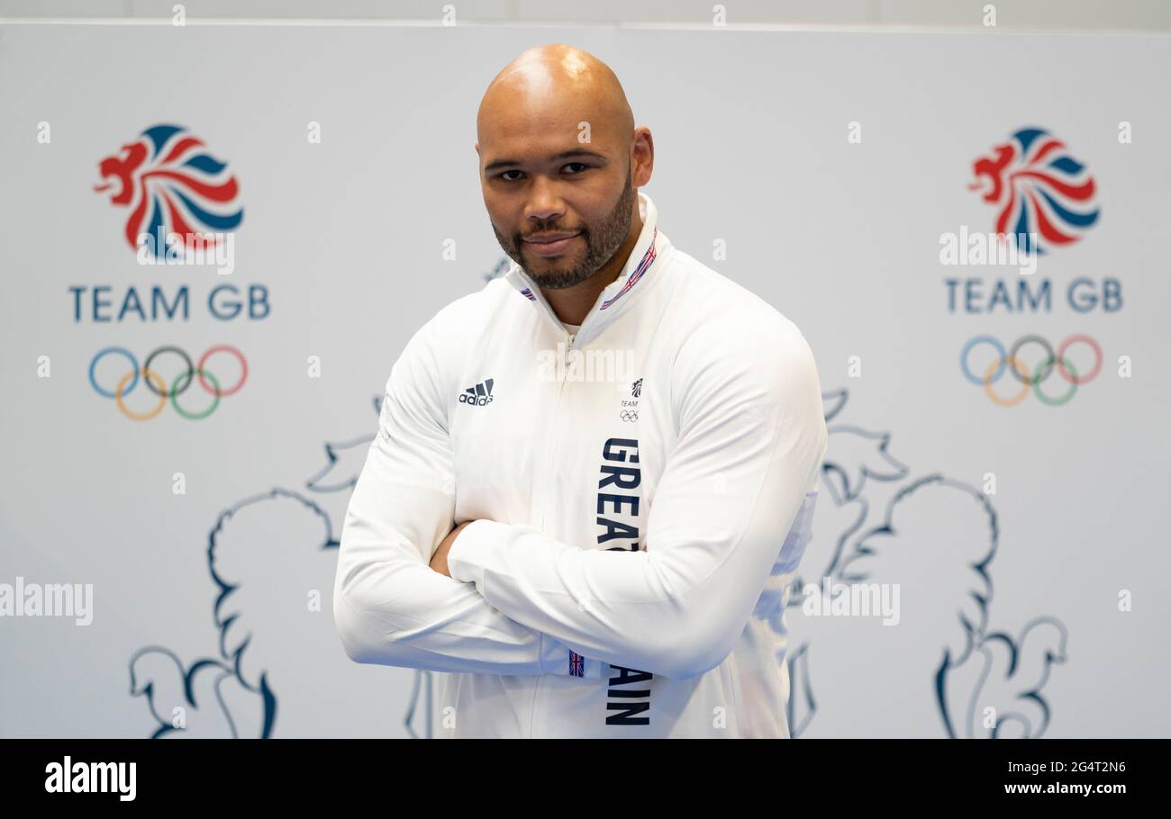 Frazer Clarke durante la sessione di kitting out per le Olimpiadi di Tokyo 2020 al Birmingham NEC, Regno Unito. Data immagine: Lunedì 21 giugno 2021. Foto Stock