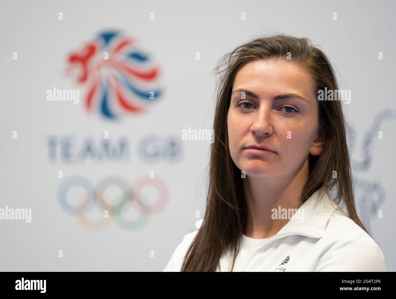 Karriss Artingstall durante la sessione di kitting out per le Olimpiadi di Tokyo 2020 al Birmingham NEC, Regno Unito. Data immagine: Lunedì 21 giugno 2021. Foto Stock