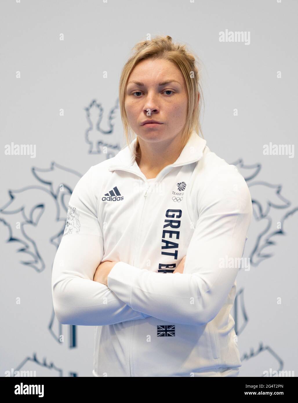 Lauren Price durante la sessione di kitting out per le Olimpiadi di Tokyo 2020 al Birmingham NEC, UK. Data immagine: Lunedì 21 giugno 2021. Foto Stock