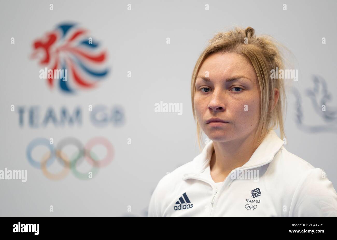 Lauren Price durante la sessione di kitting out per le Olimpiadi di Tokyo 2020 al Birmingham NEC, UK. Data immagine: Lunedì 21 giugno 2021. Foto Stock