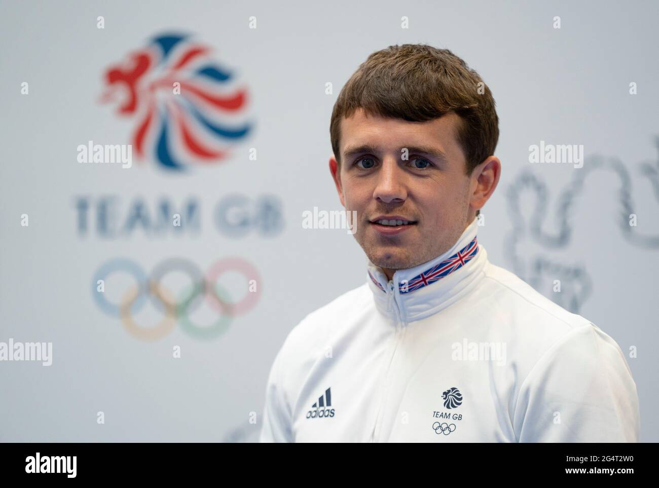 Peter McGraal durante la sessione di kitting out per le Olimpiadi di Tokyo 2020 al Birmingham NEC, Regno Unito. Data immagine: Lunedì 21 giugno 2021. Foto Stock