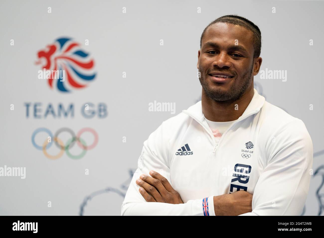 Cheavon Clarke durante la sessione di kitting out per le Olimpiadi di Tokyo 2020 al Birmingham NEC, Regno Unito. Data immagine: Lunedì 21 giugno 2021. Foto Stock