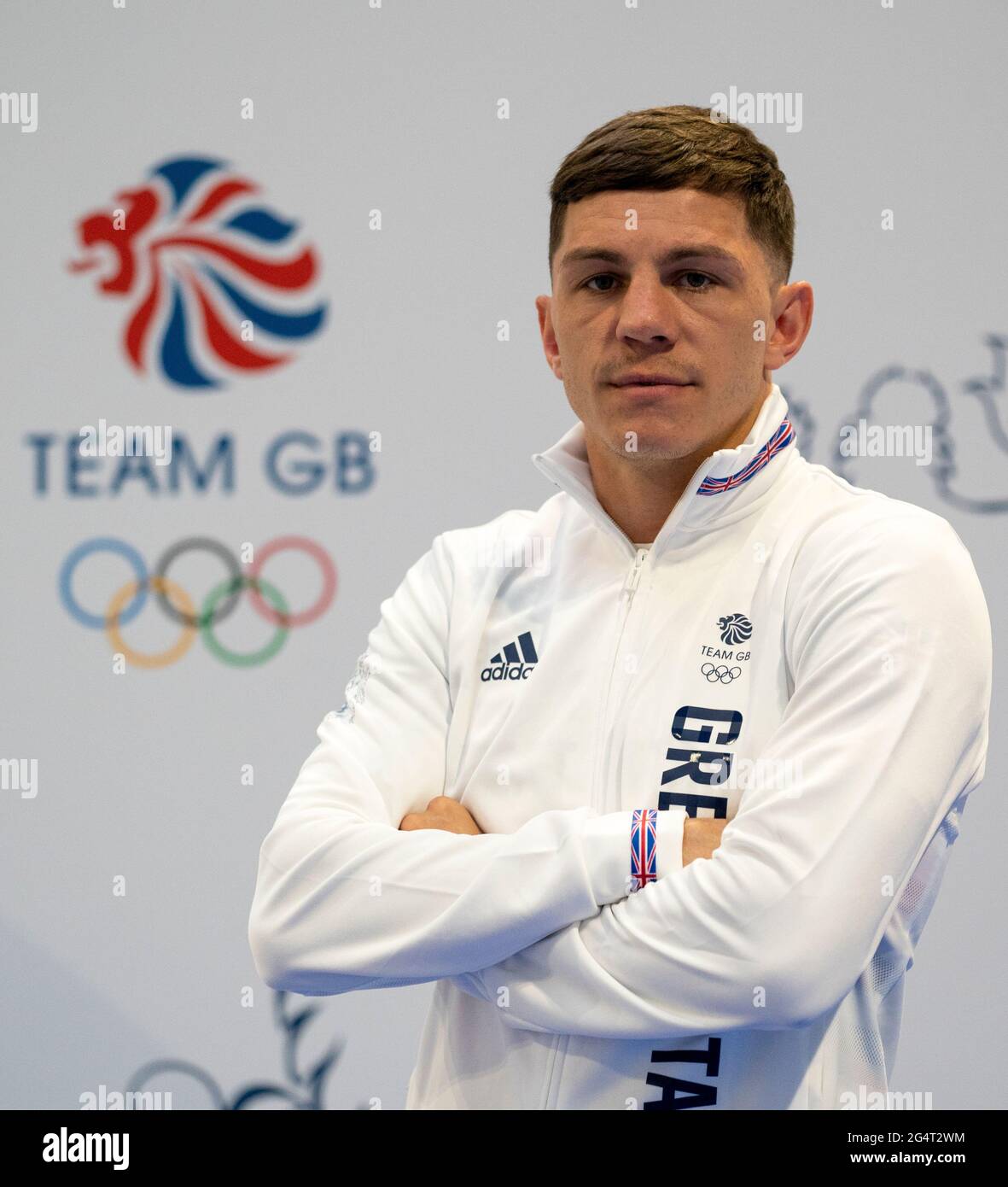 Luke McCormack durante la sessione di kitting out per le Olimpiadi di Tokyo 2020 al Birmingham NEC, Regno Unito. Data immagine: Lunedì 21 giugno 2021. Foto Stock